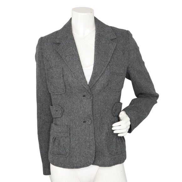 La Redoute Wool Blend Blazer Jacket Grey Herringbone Pattern Classic Ruffles - Picture 3 of 13